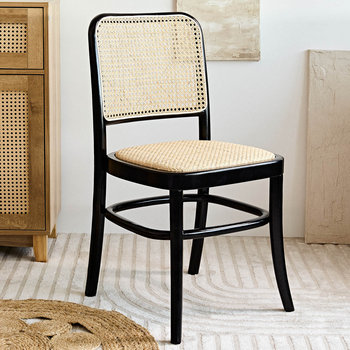 Krzesło LEGNO rattanowe czarne do jadalni salonu 49x45x83 cm HOMLA - Homla
