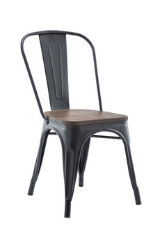 Krzesło metalowe siedzisko drewniane loft czarne - HOME INVEST INTERNATIONAL