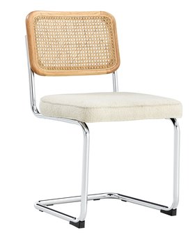 Krzesło na płozach Drally z rattanowym oparciem/siedzisko w tkaninie boucle - Selsey