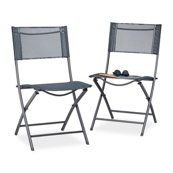 Krzesło ogrodowe metalowe szare składane Relaxdays 2 sztuki - RELAXDAYS