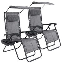 Krzesło ogrodowe no gravity z daszkiem i uchwytem na napoje do ogrodu 2 szt