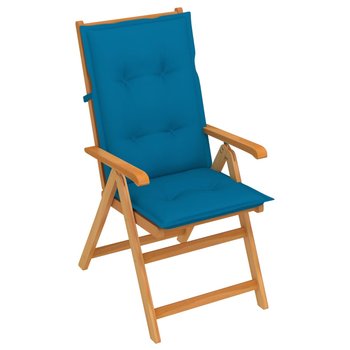 Krzesło ogrodowe z niebieskimi poduszkami, drewno tekowe - vidaXL
