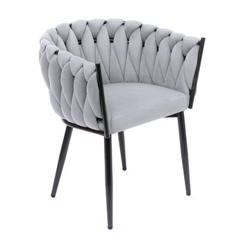 Krzesło PRINSSI NEW welurowe z plecionym oparciem szare 60x60x79 cm - Homla