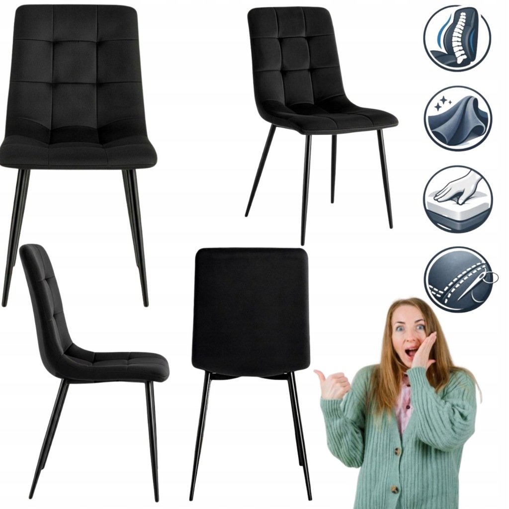 KRZESŁO TAPICEROWANE DO JADALNI SALONU KUCHNI WELUROWANE CZARNE LOFT VELVET
