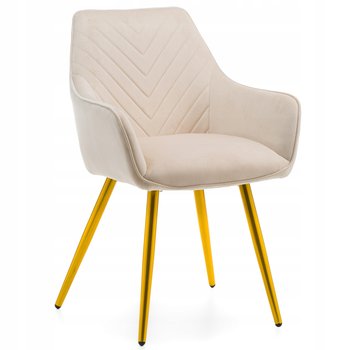 Krzesło Tapicerowane Pikowane Welurowe VASTO beżowe złote nogi - Home-Design24