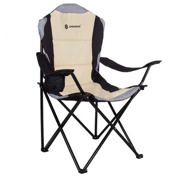 Krzesło turystyczne składane wędkarskie kremowo-szaro-czarne - Springos