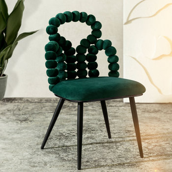 Krzesło z bąbelkowym oparciem BUBBLE BEAM welurowe zielone z czarnymi nogami 56,5x52x87 cm HOMLA - Homla