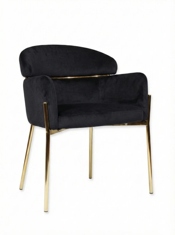 AROPOS MEBLE Aropos Meble Krzesło Z Podłokietnikami Glamour Ze Złotym Łącznikiem Lungo Velvet Czarne Na Złotym Stelażu