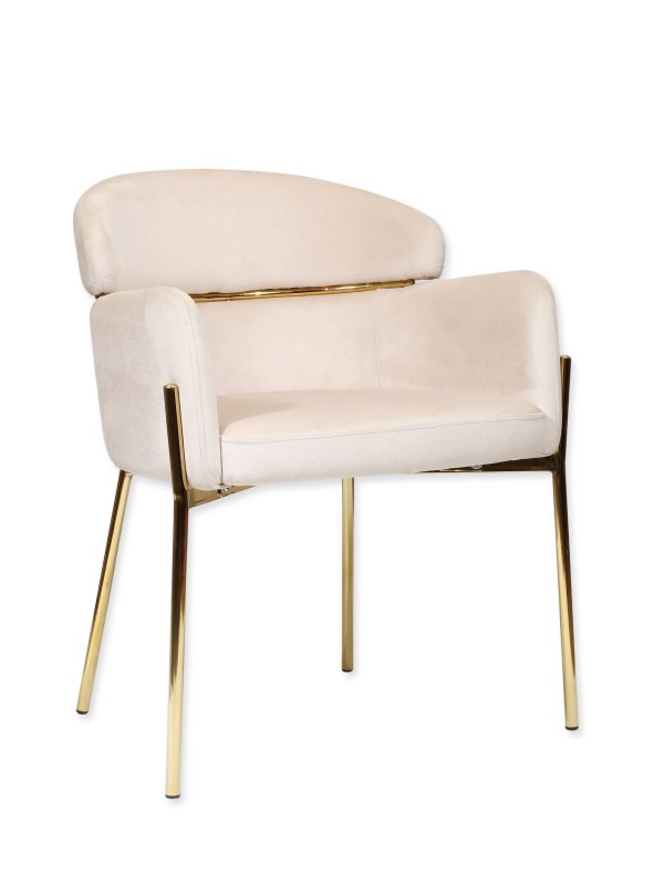AROPOS MEBLE Aropos Meble Krzesło Z Podłokietnikami Glamour Ze Złotym Łącznikiem Lungo Velvet Kremowe Na Złotym Stelażu