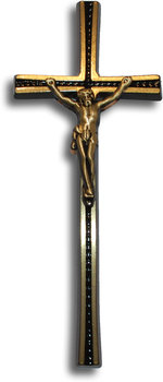Krzyż ozdobny z rowkiem 20cm z pasyjką 7cm - odlew mosiężny żółto-czarny - ARTVIC