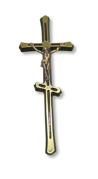 Krzyż prawosławny maltański 20cm z pasyjką 7cm odlew mosiężny żółto-czarny - ARTVIC