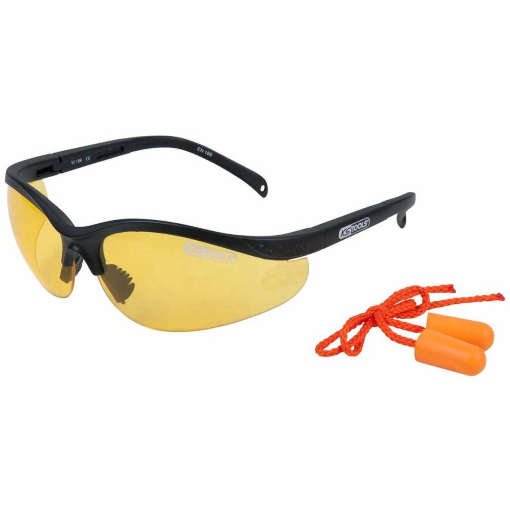 Фото - Засоби захисту KS Tools Okulary ochronne z zatyczkami do uszu, żółte, 310.0166 