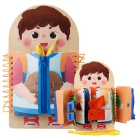 Książeczka manipulacyjna nauka ubierania wiązania zapinania chłopiec tablica montessori