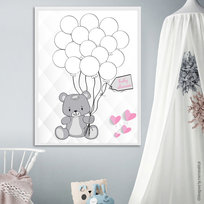 Księga Gości - Miś Z Balonami - Pamiątka Baby Shower + ramka a3