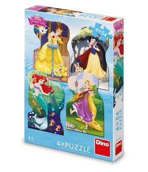 Księżniczki Disneya Puzzle konturowe 4 w 1 obrazki o wymiarach 13 x 19 cm wiek dziecka 4+ idealne na prezent szybka wysyłka - Dino Toys