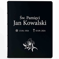 Ku Pamięci, Album tradycyjny o zmarłym, pogrzeb, 19,5x26, skóra G17, 100 stron + personalizowany napis na okładce