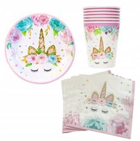 Kubeczki Talerzyki Urodziny Dekoracje Na Stół Jednorożec Unicorn Zestaw 36