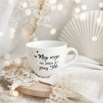 Kubek 500 ml - Moje miejsce na świecie jest przy Tobie ZŁOTE SERDUSZKA - Nadzwyczajnie