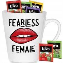 Kubek Biały Latte FEARLESS FEMALE Na Prezent Wzory + 8 Herbat Loyd