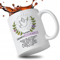 KUBEK BIAŁY PREZENT PAMIĄTKA SAKRAMENTU BIERZMOWANIA BIBLIA CYTATY WZORY