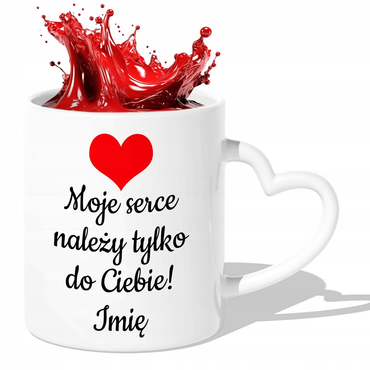 Kubek Biały Ucho Uchwyt Serce Białe Miłość Zakochani TWOJE IMIĘ Wzory