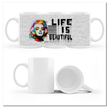 Kubek ceramiczny, Banksy Life is beautiful, 330 ml, ZeSmakiem, biały - ZeSmakiem