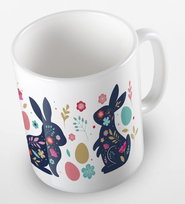 Kubek ceramiczny happy easter, króliczki wielkanocne, zajączki, Wielkanoc, Fotobloki&Decor, biały