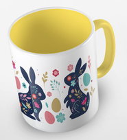 Kubek ceramiczny happy easter, króliczki wielkanocne, zajączki, Wielkanoc, Fotobloki&Decor, żółty