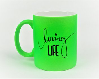 Kubek ceramiczny, Loving Life, 330 ml, Aneta Sobie Rysuje, fluorescencyjny zielony - Aneta Sobie Rysuje