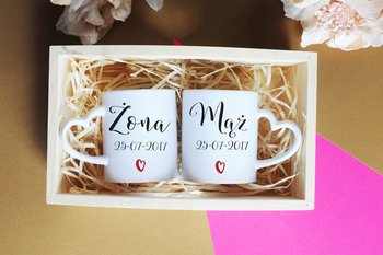 Kubek ceramiczny Mąż i Żona, rocznica ślubu, kubki w skrzynce, elegankie opakowanie na prezent dla małżeństwa pary - Inny producent