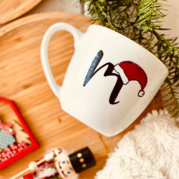 Kubek ceramiczny Mikołajkowy świąteczny z wybraną literą - Jedrki