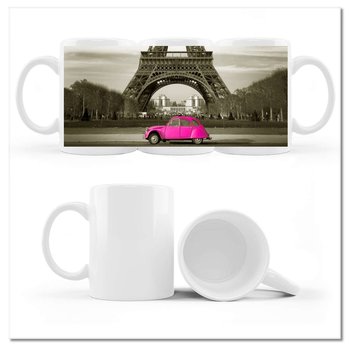 Kubek ceramiczny, Różowy Citroen w Paryżu, 330 ml, ZeSmakiem, biały - ZeSmakiem