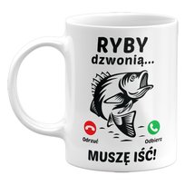 Kubek ceramiczny Ryby Dzwonią, Muszę Iść. Śmieszny Kubek ceramiczny Dla Wędkarza, 330 ml GiTees