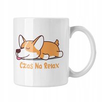 Kubek ceramiczny, Śmieszny pies Corgi Czas na Relax, 330 ml, Zebra, biały