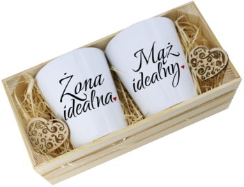 Kubek ceramiczny w skrzynce na ślub mąż i żona J&W  - J&W