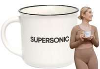 Kubek ceramiczny, z napisami, Vintage Supersonic Mug, 450 ml, Supersonic, biały