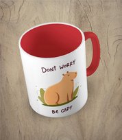 Kubek ceramiczny z napisem, DON'T WORRY BE CAPY, Fotobloki & Decor, czerwony