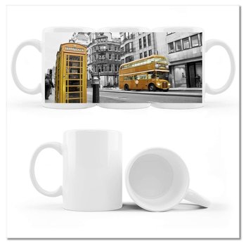 Kubek ceramiczny, Żółty londyński autobus, 330 ml, ZeSmakiem, biały - ZeSmakiem
