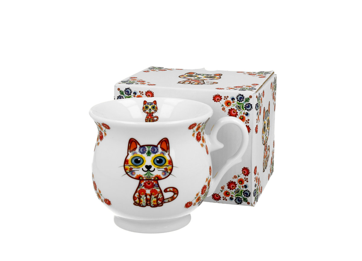 Фото - Кухоль DUO Kubek do kawy i herbaty porcelanowy  retro KOT ETNO 530 ml 