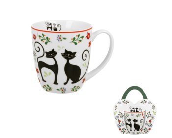 Kubek do kawy i herbaty porcelanowy DUO w koszyczku KOTY ETNO 460 ml   - Duo