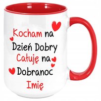 Kubek Duży RED Na WALENTYNKI Kocham Całuje Imię Wz