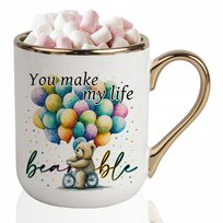 KUBEK ELEGANT Biały Na Prezent Urodziny Miś YOU MAKE MY LIFE BEARBLE Wzory