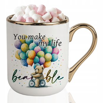 KUBEK ELEGANT Biały Na Prezent Urodziny Miś YOU MAKE MY LIFE BEARBLE Wzory - StyleCouture