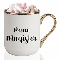 KUBEK ELEGANT Biały Na Prezent Urodziny Na Obronę Dla PANI MAGISTER Wzory