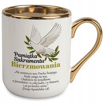 KUBEK ELEGANT BIAŁY PREZENT PAMIĄTKA SAKRAMENTU BIERZMOWANIA CYTATY WZORY