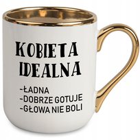 KUBEK ELEGANT Biały Złote Rant Ucho KOBIETA IDEALNA dla Dziewczyny Żony