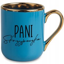 KUBEK ELEGANT NIEBIESKI IDEALNY PREZENT DLA PANI SKRZYPACZKA JAKOŚĆ WZORY