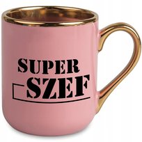 Kubek Elegant Różowy Ucho Rant złoty PREZENT DLA dla SUPER SZEFA MIX WZORÓW