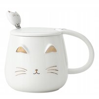 Kubek Kot Kotek ceramiczny biały ŁAPKA 400ml + łyżeczka + pokrywka KOCIARY