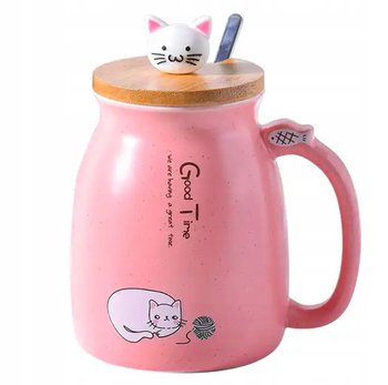 Kubek Kot Kotek ceramiczny czerwony 420ml + łyżeczka + pokrywka DLA KOCIARY - GoWo